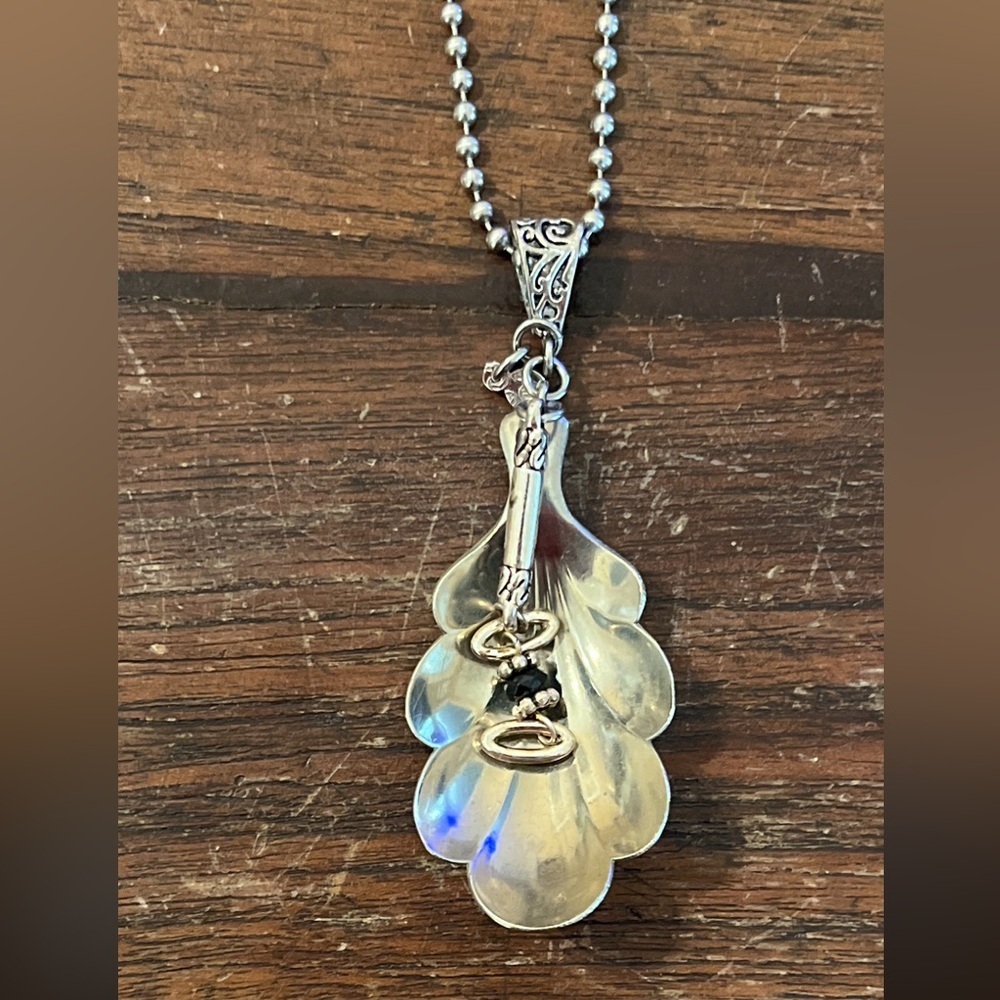 Vintage Upcycled Silver Shell Spoon Pendant Necklace Whimsical